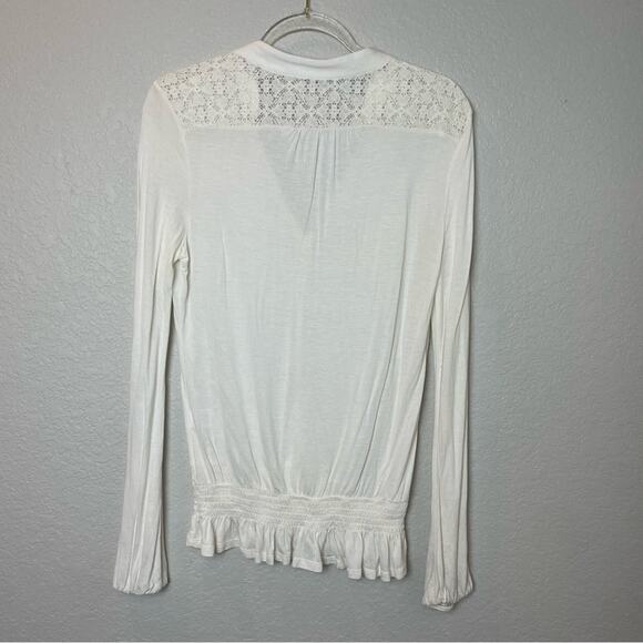 NY&Co Bright Cream Faux Button Down Stretchy Top w/ Lace Back Panel Size M - Picture 5 of 8